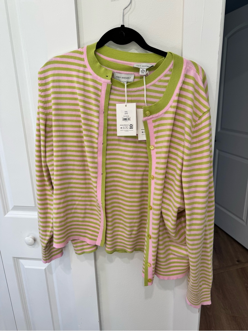 Stripe Crewneck Cardigan and Tank Top Set in Pink and Lime - Free Assembly